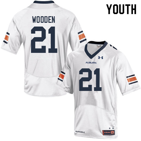 Youth Auburn Tigers #21 Caleb Wooden White 2022 College Stitched Football Jersey